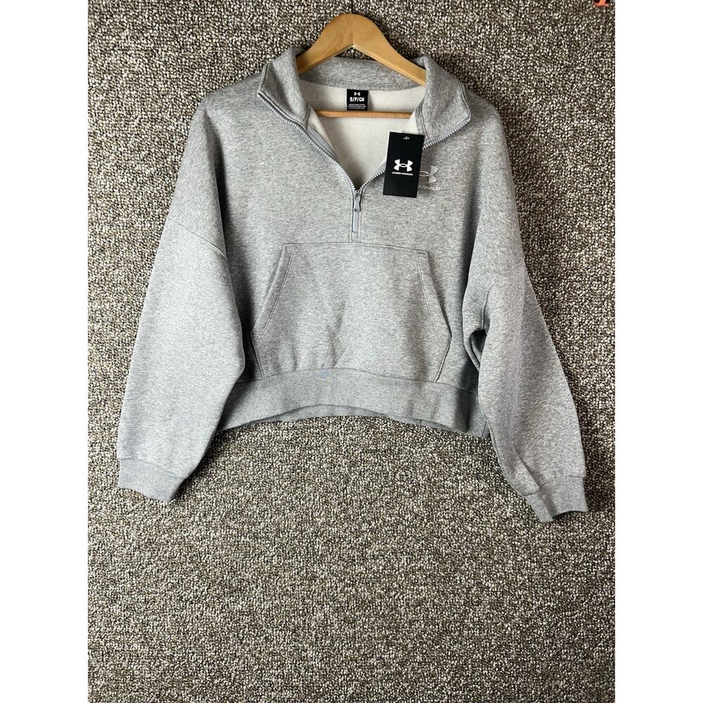 Women’s Under Armour Icon Fleece Half-Zip Pullover Cropped Grey Sz Small NWT